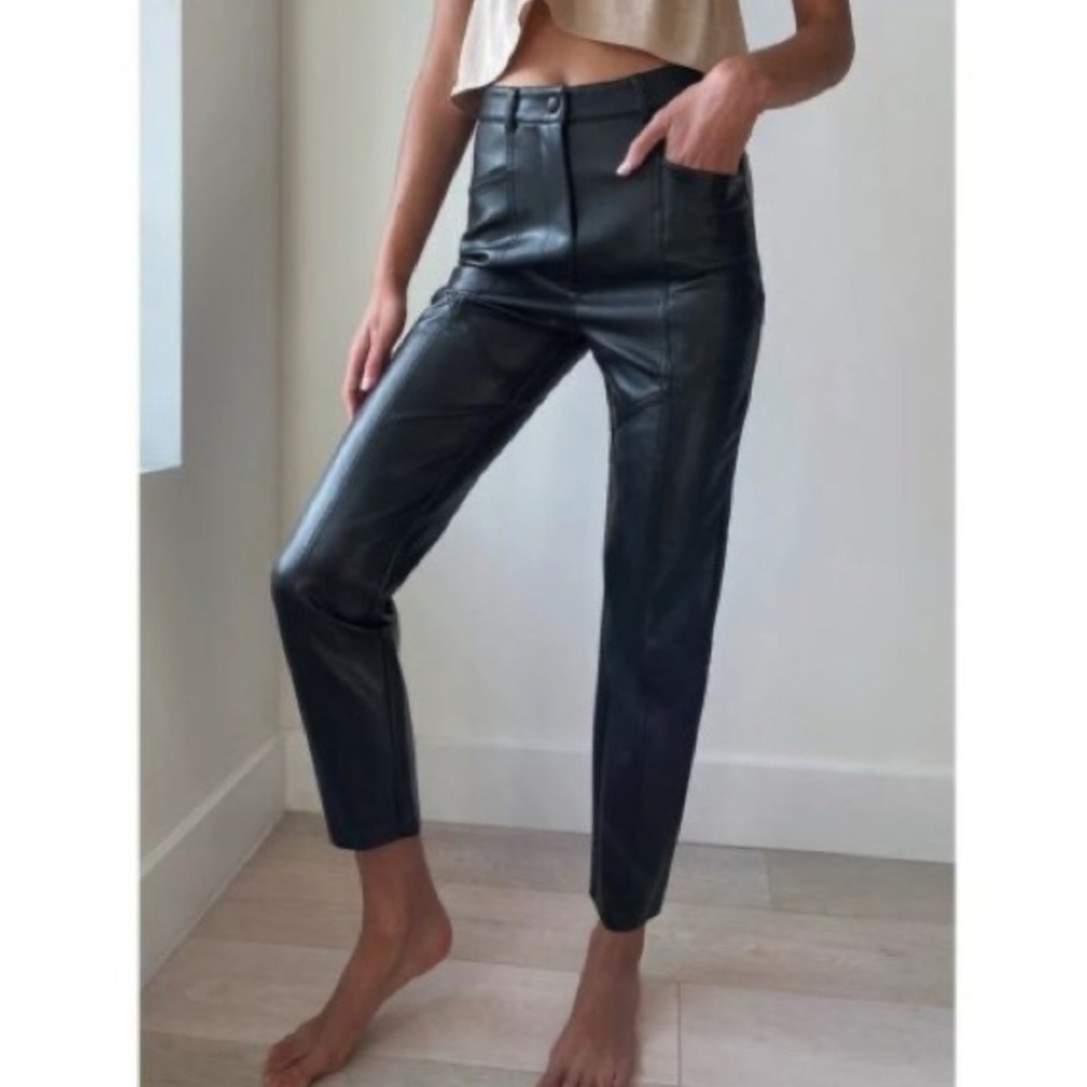 Wilfred by Artizia Rebel Vegan Leather High-Rise Pants Slim Fit Black size 0